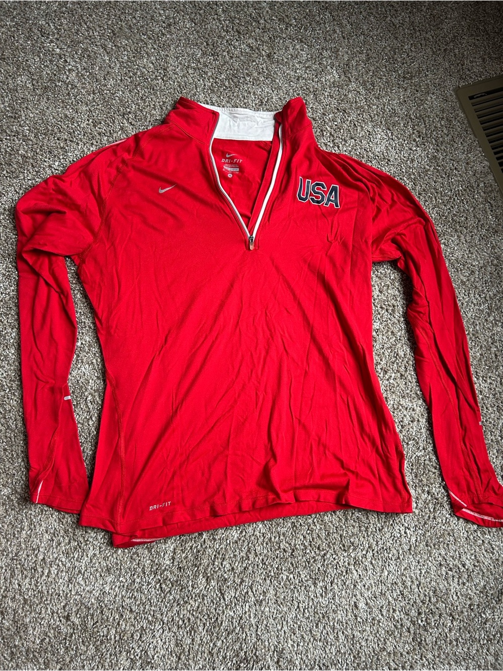 Nike Red Dri-FIT USA Quarter-Zip Long Sleeve Top